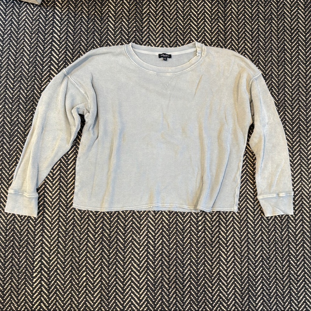 Splendid Light Blue Waffle Crewneck Long Sleeve